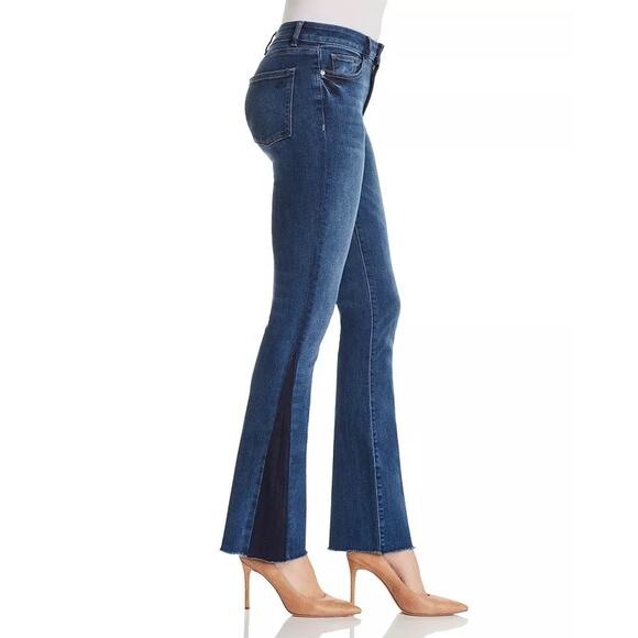 DL1961 Bridget Instasculpt Newbury Contrast Wash High Rise Raw Hem Bootcut Jeans - Picture 1 of 11